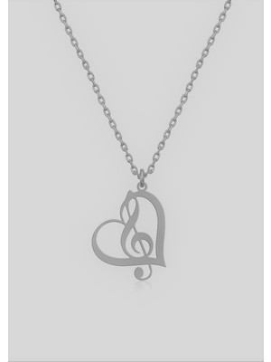 Bigakan Kalp Içinde Sol Anahtarı Gümüş Kolye