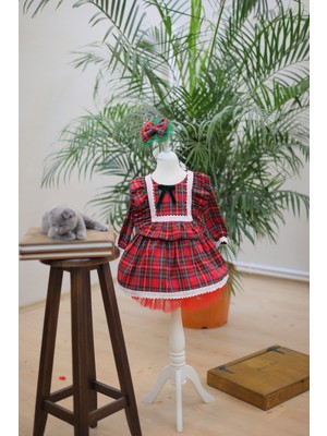 Astar Kostüm Fistolu Kırmızı Ekose Kız Çocuk Elbise