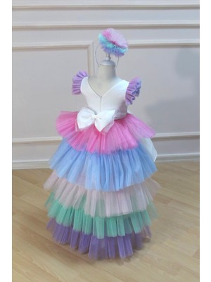 Astar Kostüm Çok Renkli Uzun Etekli Lol Çocuk Abiye Elbise Kostüm