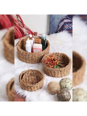 Sinerji Store Yuvarlak Bambu Rattan 3'lü Lüx Sepet Takımı