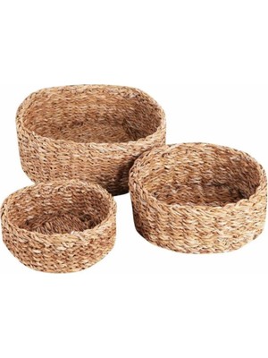 Sinerji Store Yuvarlak Bambu Rattan 3'lü Lüx Sepet Takımı