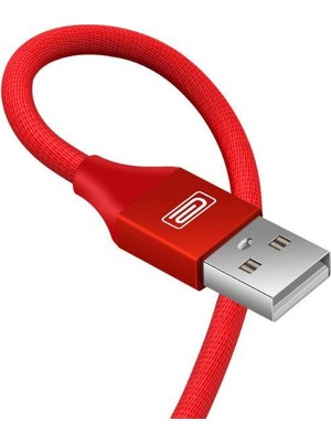 Profisher Earldom EC-015 Type C Telefonlar Için 2.1A Hızlı Şarj ve Data Kablosu Kırmızı Örgü Ipli