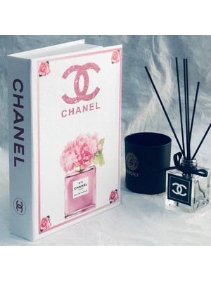 Lovely Book & Book Chanel Pembe Parfüm Şişe Figürlü Açılabilir Dekoratif Kitap Kutusu 27 x 19 x 4 cm