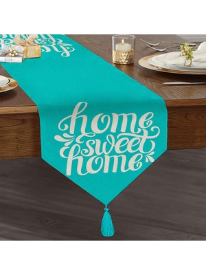 RealHomes Home Sweet Home Dijital Baskılı Dekoratif Püsküllü Şönil Üçgen Runner
