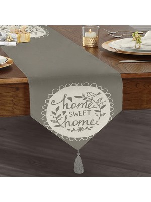 RealHomes Home Sweet Home Dijital Baskılı Dekoratif Püsküllü Şönil Üçgen Runner