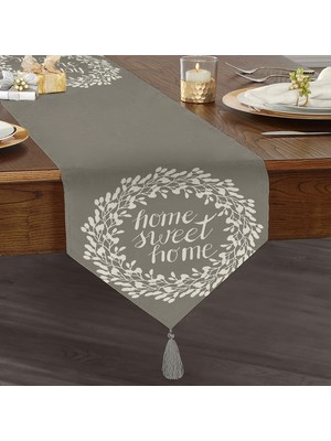 RealHomes Home Sweet Home Dijital Baskılı Dekoratif Püsküllü Şönil Üçgen Runner