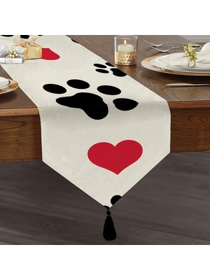 RealHomes Köpek Ayak Izi Desenli Özel Tasarım Dekoratif Püsküllü Şönil Üçgen Runner