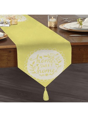 RealHomes Home Sweet Home Dijital Baskılı Dekoratif Püsküllü Şönil Üçgen Runner