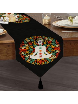 RealHomes Uzak Doğu Yoga Motifleri Mandalas  Tasarım Dijital Baskılı Püsküllü Şönil Üçgen Runner