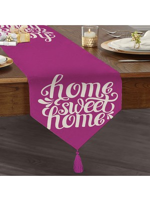 RealHomes Home Sweet Home Dijital Baskılı Dekoratif Püsküllü Şönil Üçgen Runner