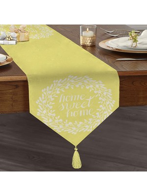 RealHomes Home Sweet Home Dijital Baskılı Dekoratif Püsküllü Şönil Üçgen Runner