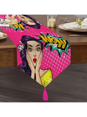 RealHomes Pop Art Resimli Dijital Baskılı Dekoratif Püsküllü Şönil Üçgen Runner