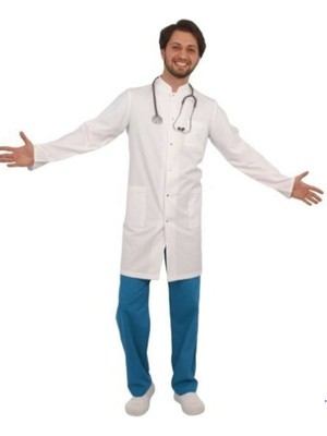 Emel Tekstil Doktor Hemşire Gold Alpaka Erkek Hakim Yaka Beyaz Önlük Uzun Boy Uzun Kol Uniforma