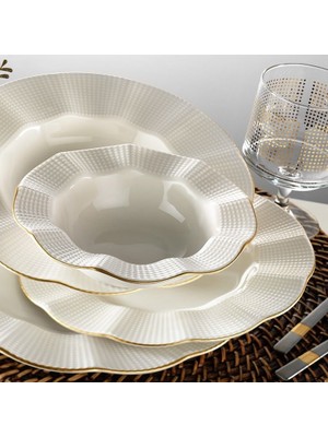 Kütahya Porselen 24 Parça Milena Krem Fileli Yemek Takımı