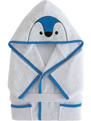 Yataş Pingu Kapüşonlu Bornoz Pamuk Bornoz Renk :mavi ve Beyaz  450 Gr/m² (3-4 Yaş)