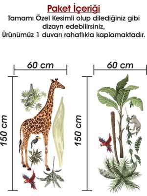 Walldeco Safari Tropikal Hayvanlar ve Ağaçlar Çocuk Bebek Odası Duvar Sticker