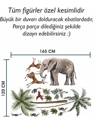 Walldeco Fil, Kuşlar ve Ağaçlar Safari Tropikal Hayvanlar ve Ağaçlar Çocuk Bebek Odası Duvar Sticker