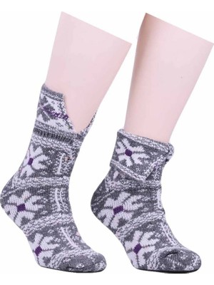 Sara Donna Çiçek Desenli Yün Çorap 526 | Gri