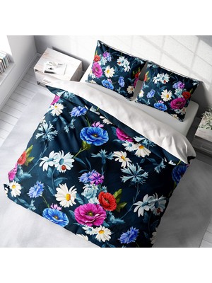Monohome Renkli Çiçekler 3D Pamuk Saten Çift Kişilik Nevresim Takımı