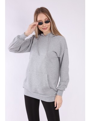 Neslice Kadın Gri Kapüşonlu Sweatshirt