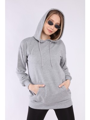 Neslice Kadın Gri Kapüşonlu Sweatshirt