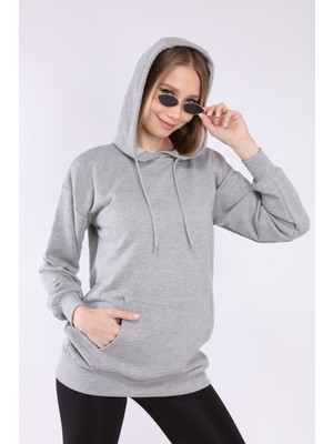 Neslice Kadın Gri Kapüşonlu Sweatshirt