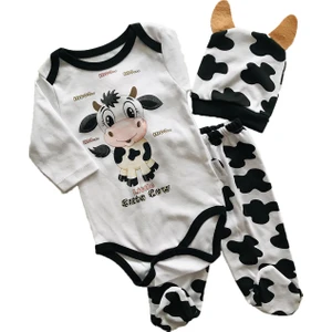 3lü Şapkalı Bebek Takım Inekli