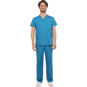 Emel Tekstil Doktor Erkek Terikoton Mavi Forma V Yaka Takım Terikoton Üniforma