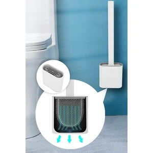 SAS Silikon Banyo Tuvalet Klozet Temizleme Fırçası Ayaklı Ve Yapışkanlı Tutucu Set Beyaz