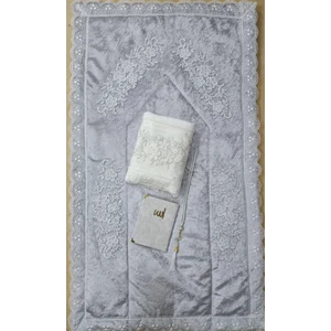 Lamazi Home Lamazihome 4 Parça Gri Seccade Seti Seccade Takımı Çeyizlik Papatya