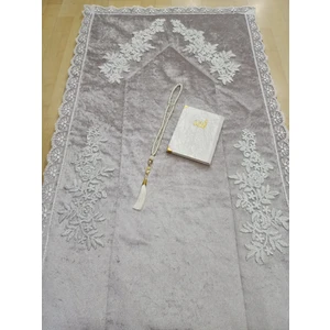Lamazi Home Lamazihome Gri Kadife Fransız Güpürlü 3 Parça Seccade