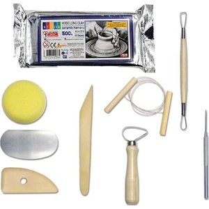Seramik Başlangıç Seti 8 Parça + Seramik Hamuru Kil Beyaz 2 x 500 Gram