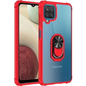 Case World Samsung Galaxy M12 Kapak Şeffaf Yüzüklü Kenar Korumalı Standlı Kılıf Kırmızı