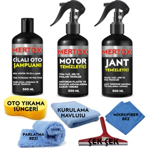 Otomobil Araç Araba Oto Temizlik ve Bakım Seti Oto Şampuanı+Motor+Jant Temizleyici 3X500ML Temizleme Solüsyon Bakım