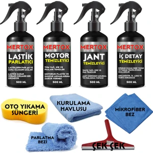 Otomobil Araç Araba Oto Temizlik ve Bakım Seti Motor Jant Iç Detay Temizleyici ve Lastik Parlatıcı 4X500ML Temizleme Solüsyon Bakım