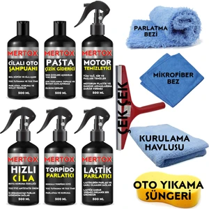 Oto Araç Araba Temizlik ve Bakım Seti Oto Şampuanı+Pasta Ince Çizik Giderici+Motor Temizleyici+Hızlı Cila+Torpido+Lastik Parlatıcı 6X500ML