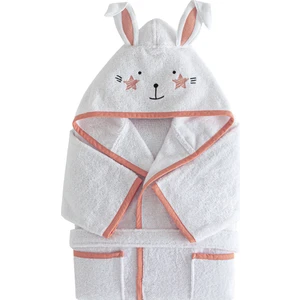 Bret Kapüşonlu Bornoz Pamuk Bornoz Renk :somon ve Beyaz 450 Gr/m² (3-4 Yaş)