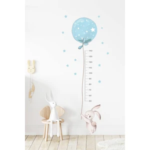 Mavi Balonlu Tavşan Boy Ölçer Duvar Sticker Seti