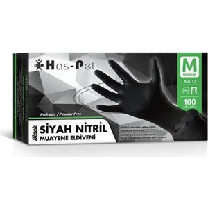 Has-Pet Pudrasız Siyah Nitril Eldiven (M) - 100 Adet
