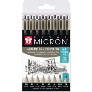 Pigma Micron 8 Parça Set 6 Fineliner, 1 Fırça Kalem Pn Kalem