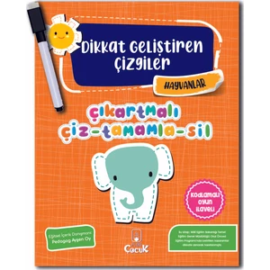 Dikkat Geliştiren Çizgiler-Hayvanlar + Çiz-Sil Kalem