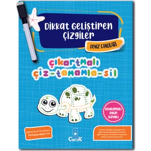 Dikkat Geliştiren Çizgiler-Deniz Canlıları + Çiz-Sil Kalem