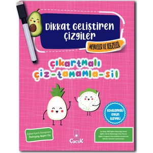 Dikkat Geliştiren Çizgiler-Meyveler ve Sebzeler + Çiz-Sil Kalem
