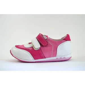 Hakiki Deri Ortapedik Cırtlı Beyaz - Fuşya Kız Bebek Spor Ayakkabı