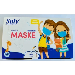 Soly Care 3 Katlı Lastikli Telli Mavi Çocuk Cerrahi Maske 50 Adet