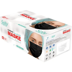 Soly Care 3 Katlı Lastikli Telli Siyah Cerrahi Maske 50 Adet