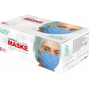 Soly Care 3 Katlı Lastikli Telli Mavi Cerrahi Maske 50 Adet