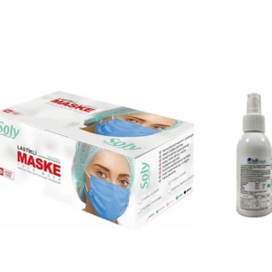 Soly Care 3 Katlı Lastikli Mavi Cerrahi Maske 50 Adet + Idsept Sprey Dezenfektan 100 ml