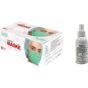 Soly Care 3 Katlı Lastikli Yeşil Melblown Cerrahi Maske 50 Adet + Idsept Sprey Dezenfektan 100ML