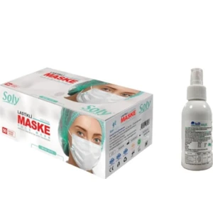 Soly Care 3 Katlı Lastikli Beyaz Meltblown Cerrahi Maske 50 Adet + Idsept Sprey Dezenfektan 100ML